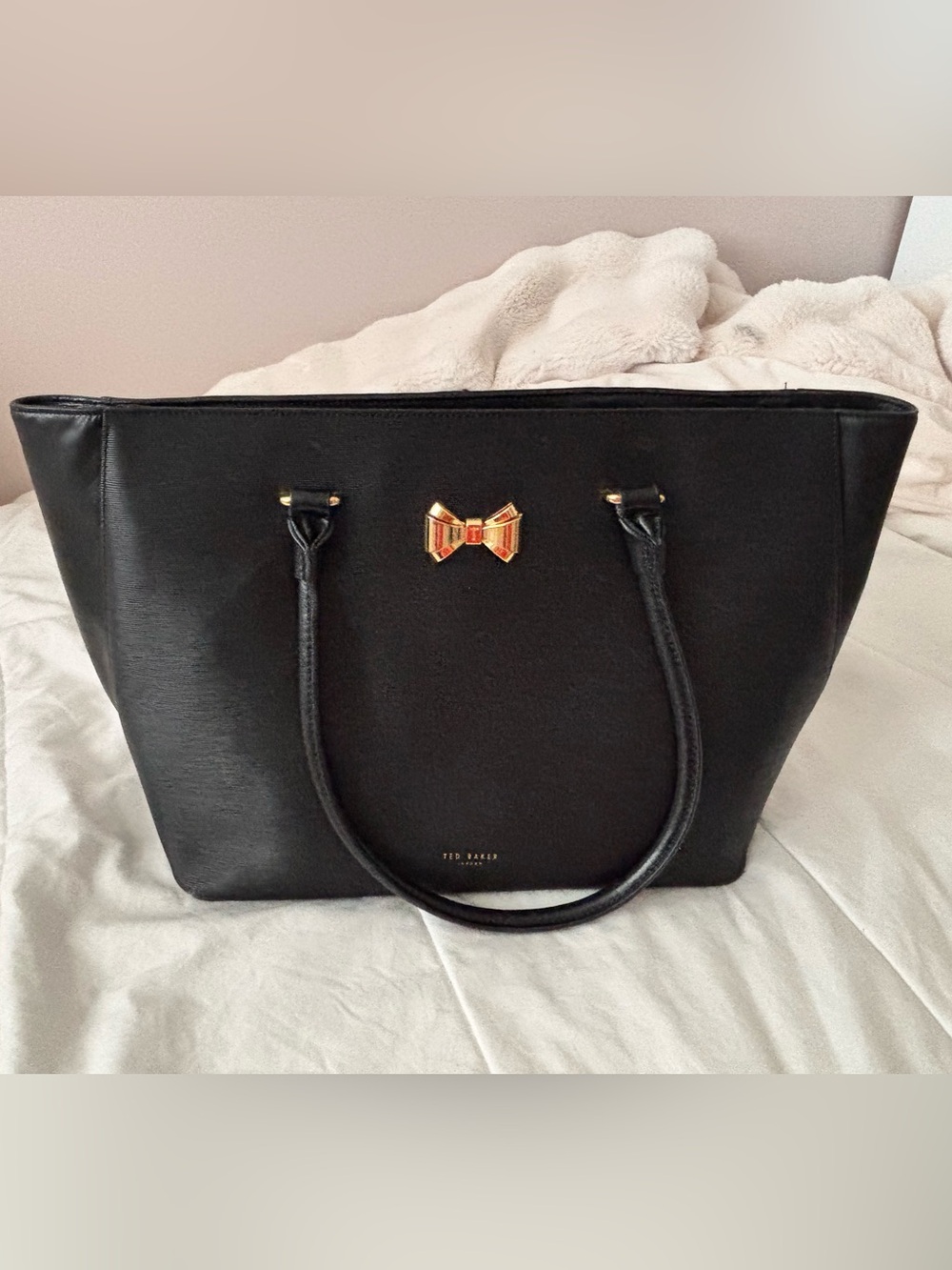 Ted Baker Black Tote with Gold Bow Accent